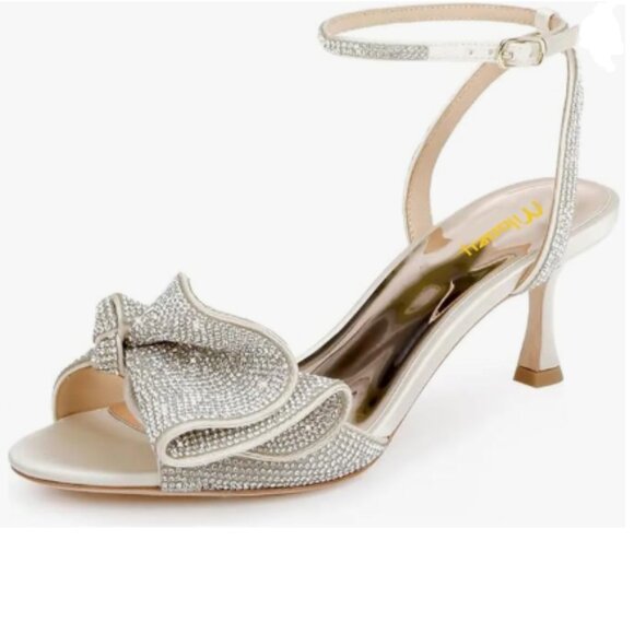 Milooey shoes Thistle Glitter Rhinestone Bow Sandal Crystal Ankle Strap Shoe - Picture 1 of 8